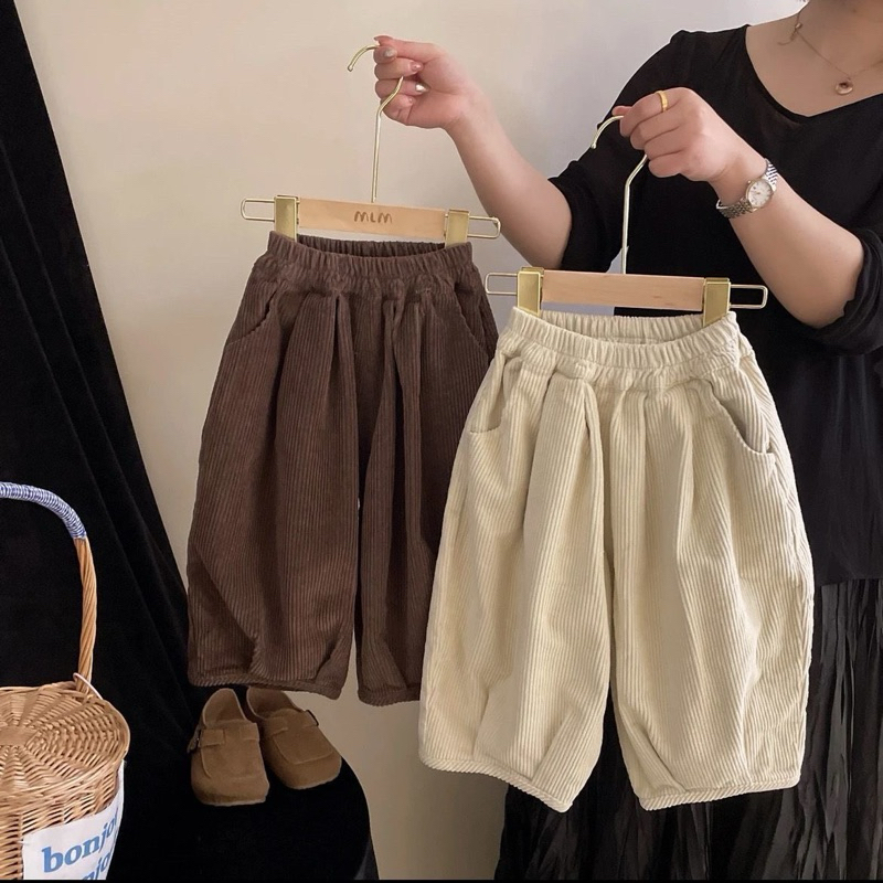 Quần nhung tăm lót lông dáng rộng cho bé trai bé gái, phối đồ Hàn Quốc