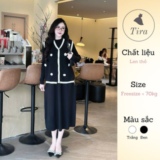  Set váy bầu sang chảnh TIRA MAMA SV1701 Set váy len phối gile hoa nổi Set váy bầu tiểu thư điệu đà 