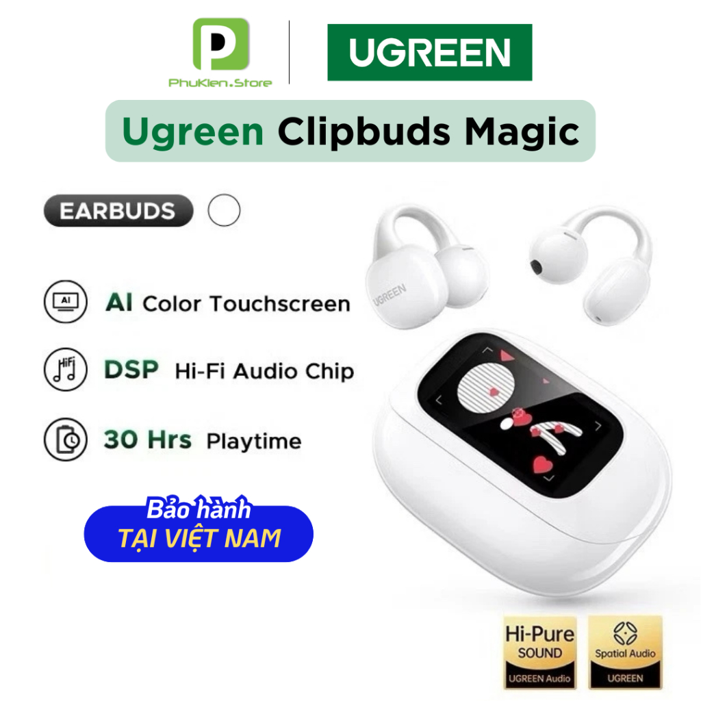 Tai nghe Bluetooth 5.4 Kẹp tai Ugreen S6 ClipBuds Magic | Màn hình màu | Kết nối 2 thiết bị | WS208 | BigBuy360 - bigbuy360.vn