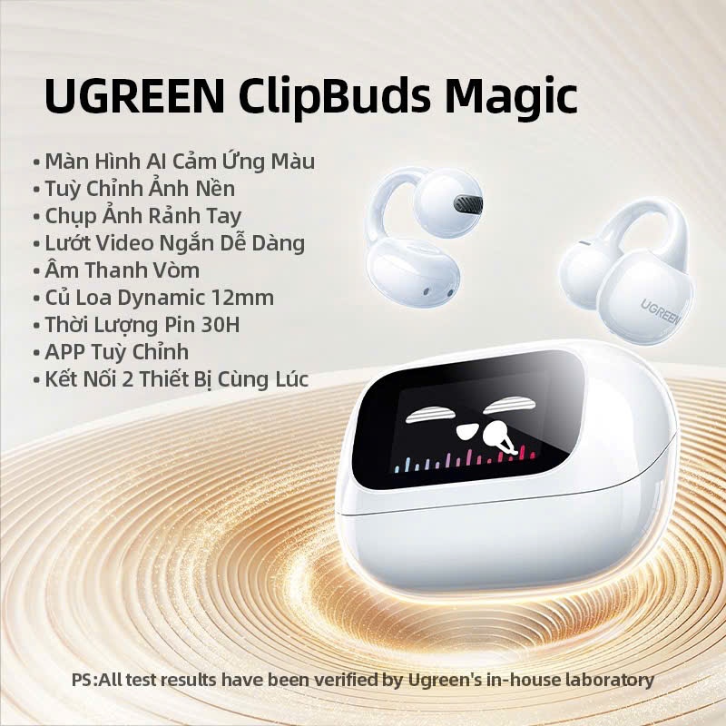 Tai nghe Bluetooth 5.4 Kẹp tai Ugreen S6 ClipBuds Magic | Màn hình màu | Kết nối 2 thiết bị | WS208 | BigBuy360 - bigbuy360.vn