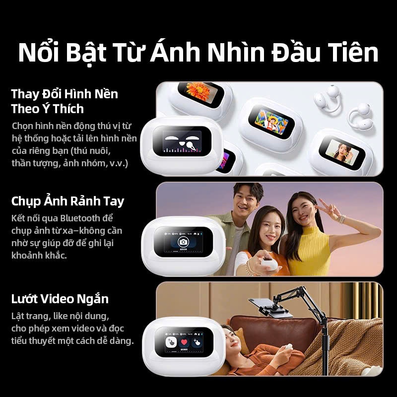 Tai nghe Bluetooth 5.4 Kẹp tai Ugreen S6 ClipBuds Magic | Màn hình màu | Kết nối 2 thiết bị | WS208 | BigBuy360 - bigbuy360.vn