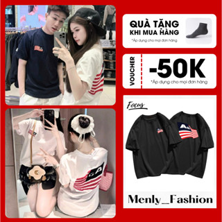 Áo Thun Nam Nữ Cờ Mỹ Hàng Xịn Kèm Hộp Thêu Xù Lá Cờ Form Rộng Tay Lỡ Chất Cotton_Menly Fashion
