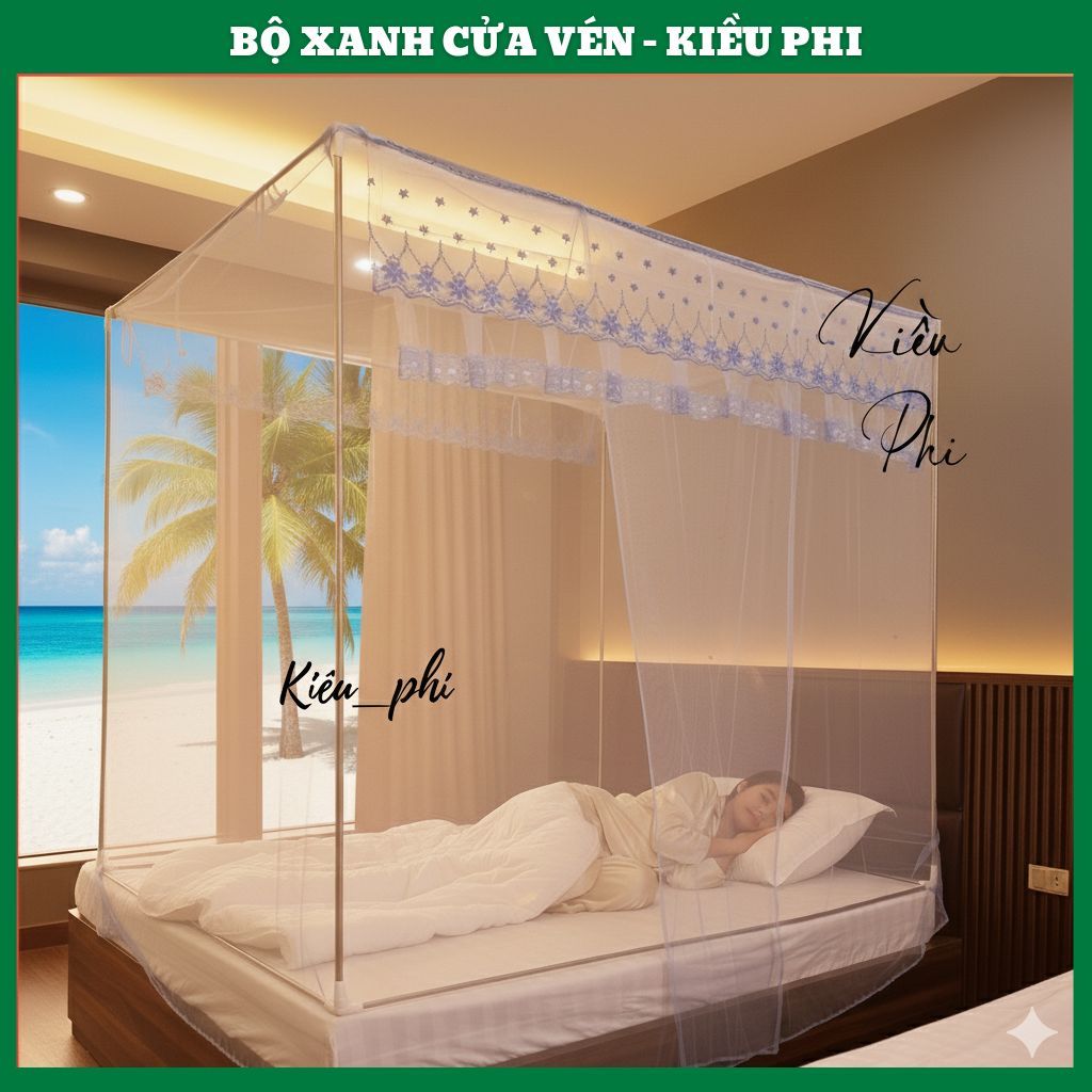 Màn ngủ chống muỗi khung vuông cao cấp - mùng cửa vén khung inox hàng loại 1 tự bung gấp gọn