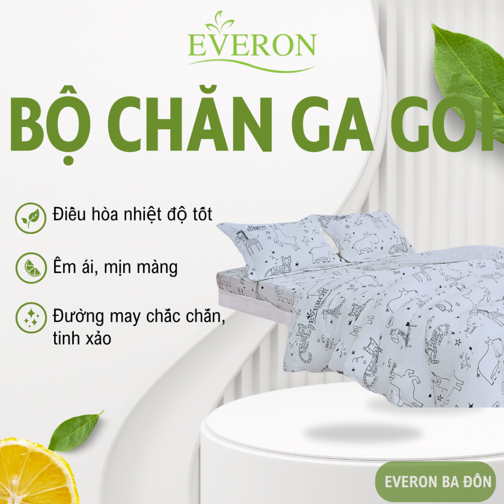 Bộ Chăn Ga Gối Everon CPC25204 Khu Rừng Đáng Yêu – Cotton Cao Cấp, Ga Giường Trẻ Em Dễ Thương, Thoán