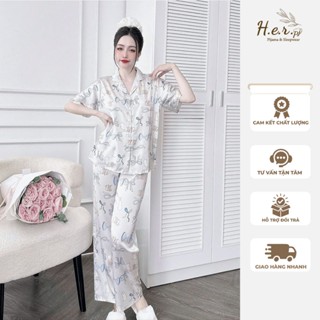 Đồ ngủ nữ mặc nhà pijama lụa latin cao cấp tay ngắn họa tiết dễ thương có bigsize