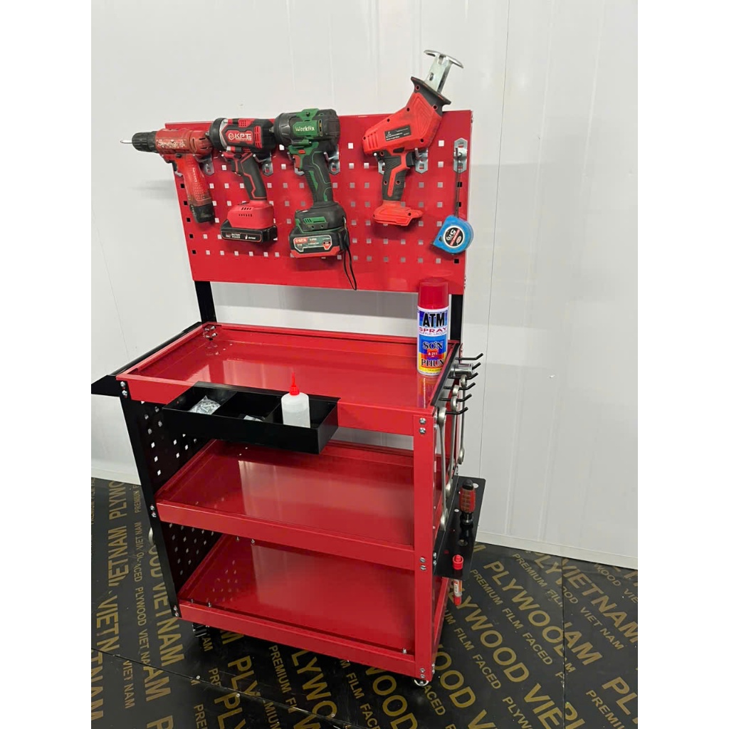 Kệ để đồ, xe kệ để đồ, kệ để đồ sửa chữa, xe kệ để đồ dụng cụ sửa chữa, Xe đẩy dụng cụ sửa chữa 3 tầ