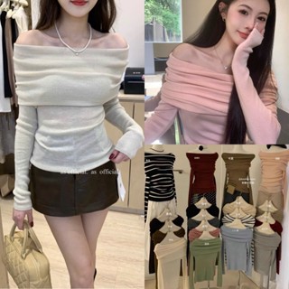 METWO. - Áo len giấy trơn MỎNG trễ ngang vai basic QC dài tay thiết kế bản to vạt gập ulzzang tiểu thư Hàn Quốc #6315