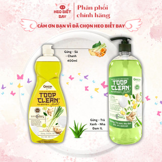  Nước Rửa Chén Thơm Sạch Kin Kít Toop Clean 400ml và 1L - Tinh Chất Thảo Mộc An Toàn Da Tay 