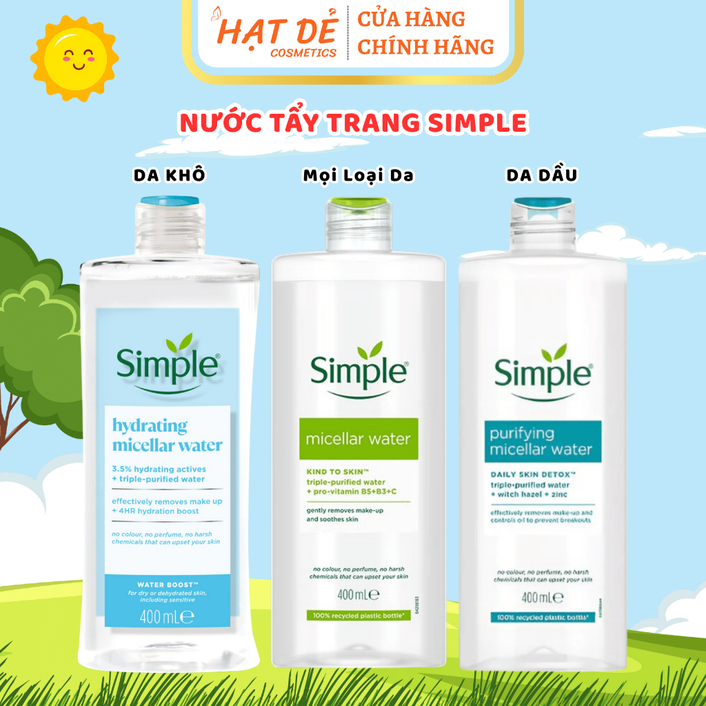 Nước Tẩy Trang Simple (Kind to Skin Micellar Water) – Làm Sạch Dịu Nhẹ, Dưỡng Ẩm Cho Da Nhạy Cảm