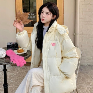 Áo khoác phao béo tag tim form rộng có mũ tháo rời phong cách basic Hàn Quốc 24Feb.studio KAH44