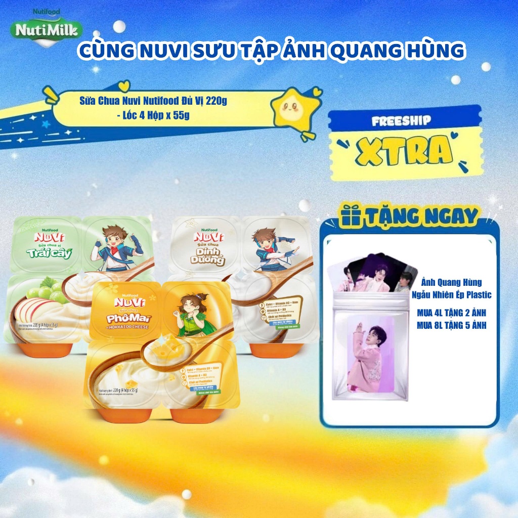 [Tặng Ảnh Quang Hùng MasterD] Sữa Chua Nuvi Nutifood Đủ Vị 220g - Lốc 4 Hộp x 55g