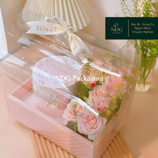  Hộp Mica Trong Suốt 2 Ngăn đựng bánh và hoa màu pastel ngọt ngào - Hộp vali 2 ngăn 