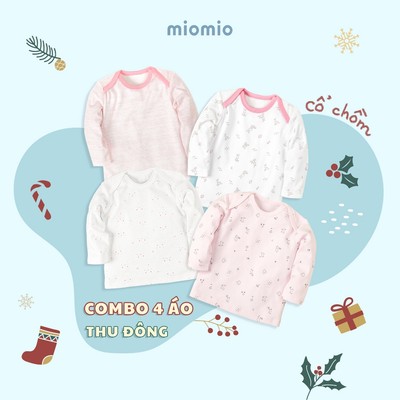 Combo 4 Áo Tay Dài, Cổ Chồm Thu Đông MIOMIO Cho Bé Trai, Bé Gái (Từ 0-12 Tháng), Vải Cotton