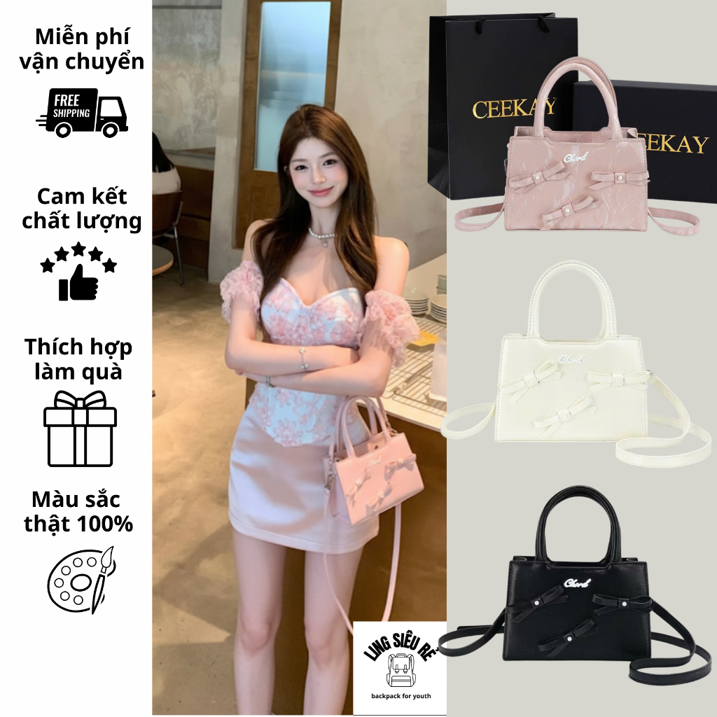  Túi xách nữ CEEKAY hoạ tiết nơ hot trend Túi đeo chéo cầm tay đi chơi fullbox 