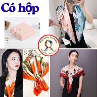  KÈM HỘP- Khăn lụa vuông 90x90 choàng cổ nữ công sở đi làm đi chơi dự tiệc- quà tặng phái đẹp lễ Tết 