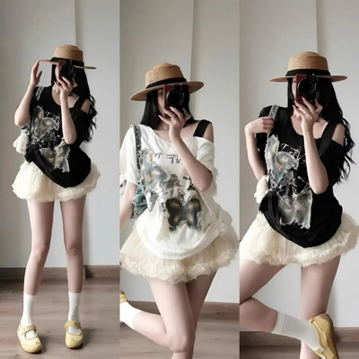 Áo Thun Kiểu Bigsize Nữ, Áo Kiểu Lệch Vai In Hình Dễ Thương Xinh Xắn Vải Xước Mềm Chubby A316