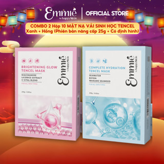 COMBO 2 Hộp 10 mặt nạ vải sinh học Tencel 25gx20 - (Phiên bản nâng cấp 25g + Có định hình): Xanh+Hồng Emmie by HappySkin