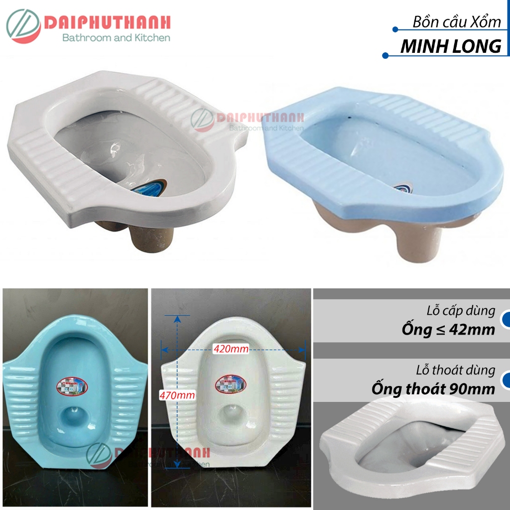 Bồn Cầu Xổm MINH LONG Kích Thước 47x42cm - Xí xổm truyền thống