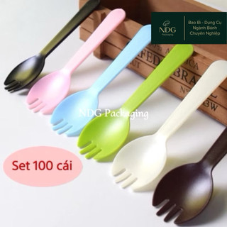  100 Nĩa nhựa màu pastel xinh yêu hàng loại 1 dày dặn - Set thìa ăn bánh kem bánh sinh nhật sữa chua trái cây 