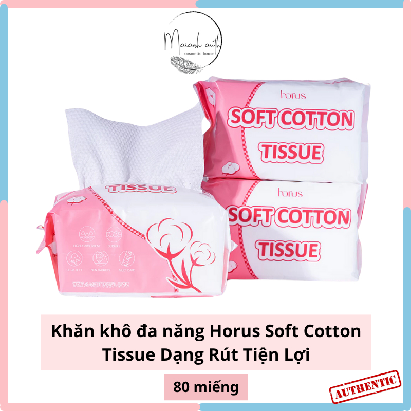 Khăn Khô Đa Năng Horus Soft Cotton Tissue Bề Mặt Khăn Mềm Mại Dạng Rút Tiện Lợi 80miếng/gói