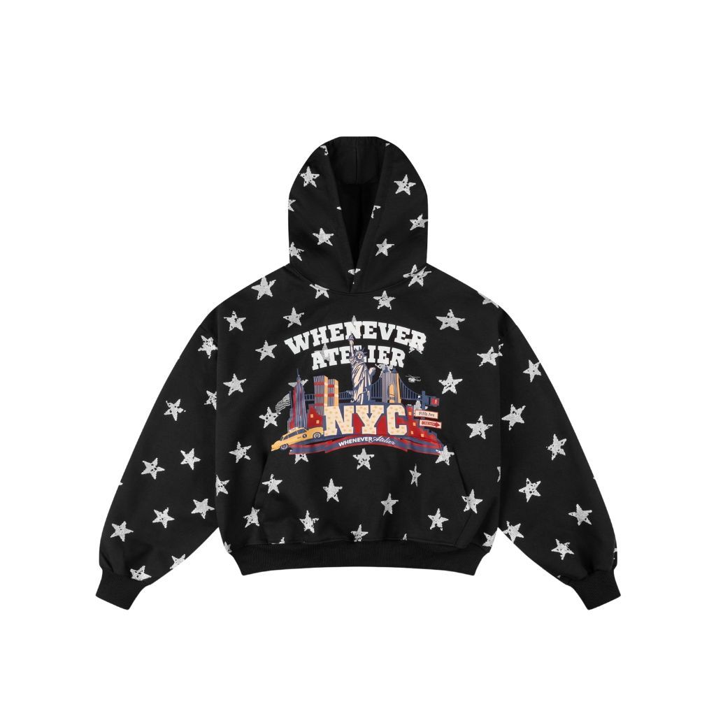 WHENEVER Áo Hoodie Whenever Star Girl Hoodie Vải Nỉ Bông Form Boxy Brand Unisex / BLACK