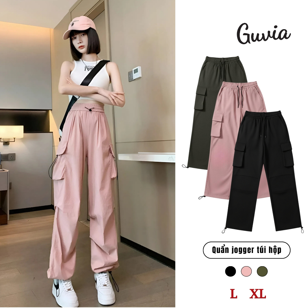 Quần Jogger Túi Hộp Form Rộng, Quần Ống Suông Nữ Lưng Cao, Dáng Rộng Thoải Mái GUVIA QU27