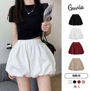 Quần Short Bí Ngô bo cạp lưng chun co dãn GUVIA, quần ngắn nữ trơn chất kate 2 lớp phồng mềm mát siêu xinh QU33