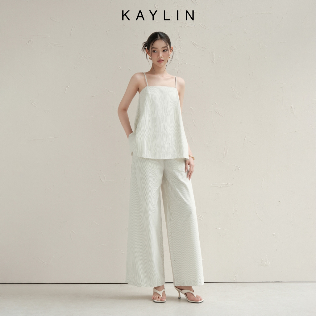 Set KAYLIN áo hai dây dáng suông phối quần ống rộng chất vải linen sọc phong cách Hàn quốc BST Tháng 10.2025 - SET75T10 | BigBuy360 - bigbuy360.vn