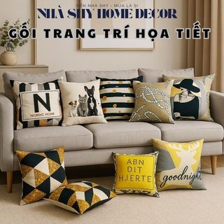  Gối Tựa Lưng Bố Gai - Gối Sofa Trang Trí Họa Tiết Kẻ Sọc Vàng Đen Size 45x45cm - Nhà Shy Home Decor 