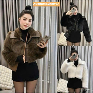  HV - QCCC 03 05  Áo Khoác Lông Phối Da Dáng Ngắn Size ML 