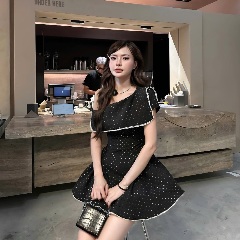 Váy Chấm Bi Vạt Lệch Sang Trọng Chất Liệu Kaki Mềm Đứng Dáng – Tặng Kèm Quần Trong | BigBuy360 - bigbuy360.vn