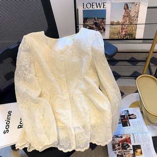   CÓ SẴN  Áo sơmi ren thêu dáng babydoll Áo sơmi ren dài tay phong cách thời trang Hàn Quốc cho nữ ASM103 