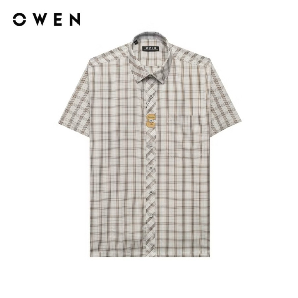 OWEN - Áo sơ mi ngắn tay Owen Dáng BODY FIT (ÔM VỪA) Hoạ tiết karo chất viscose Menswear Nam Áo