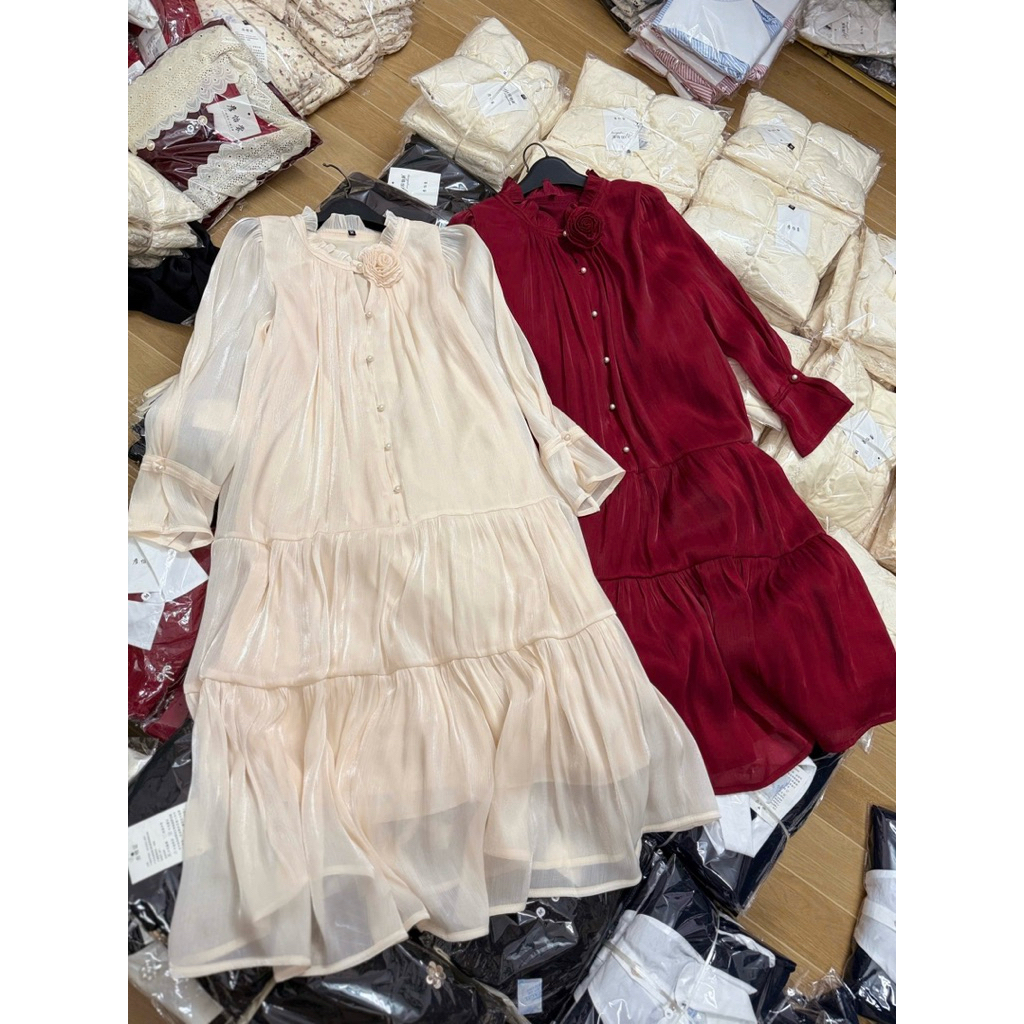 [Thiết kế mới 40-105kg] Đầm bigsize Váy đi tiệc dáng tầng Đầm bầu dài tay Váy bầu sang trọng dáng dà