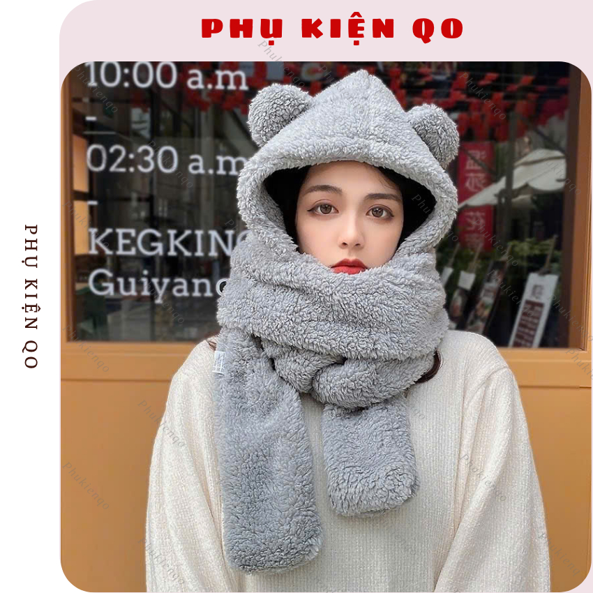 Mũ lông tai gấu kèm khăn kèm gang tay tiện lợi KH20 | BigBuy360 - bigbuy360.vn