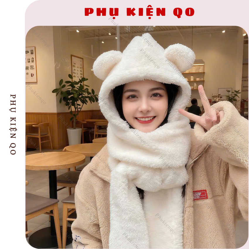 Mũ lông tai gấu kèm khăn kèm gang tay tiện lợi KH20 | BigBuy360 - bigbuy360.vn
