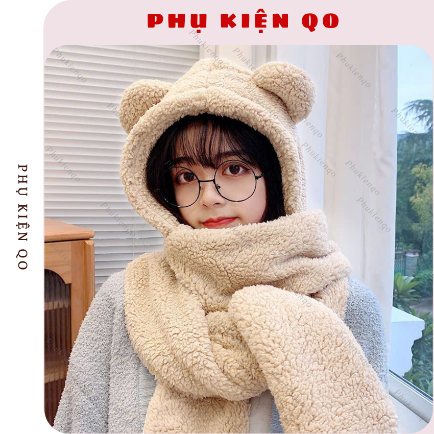 Mũ lông tai gấu kèm khăn kèm gang tay tiện lợi KH20 | BigBuy360 - bigbuy360.vn