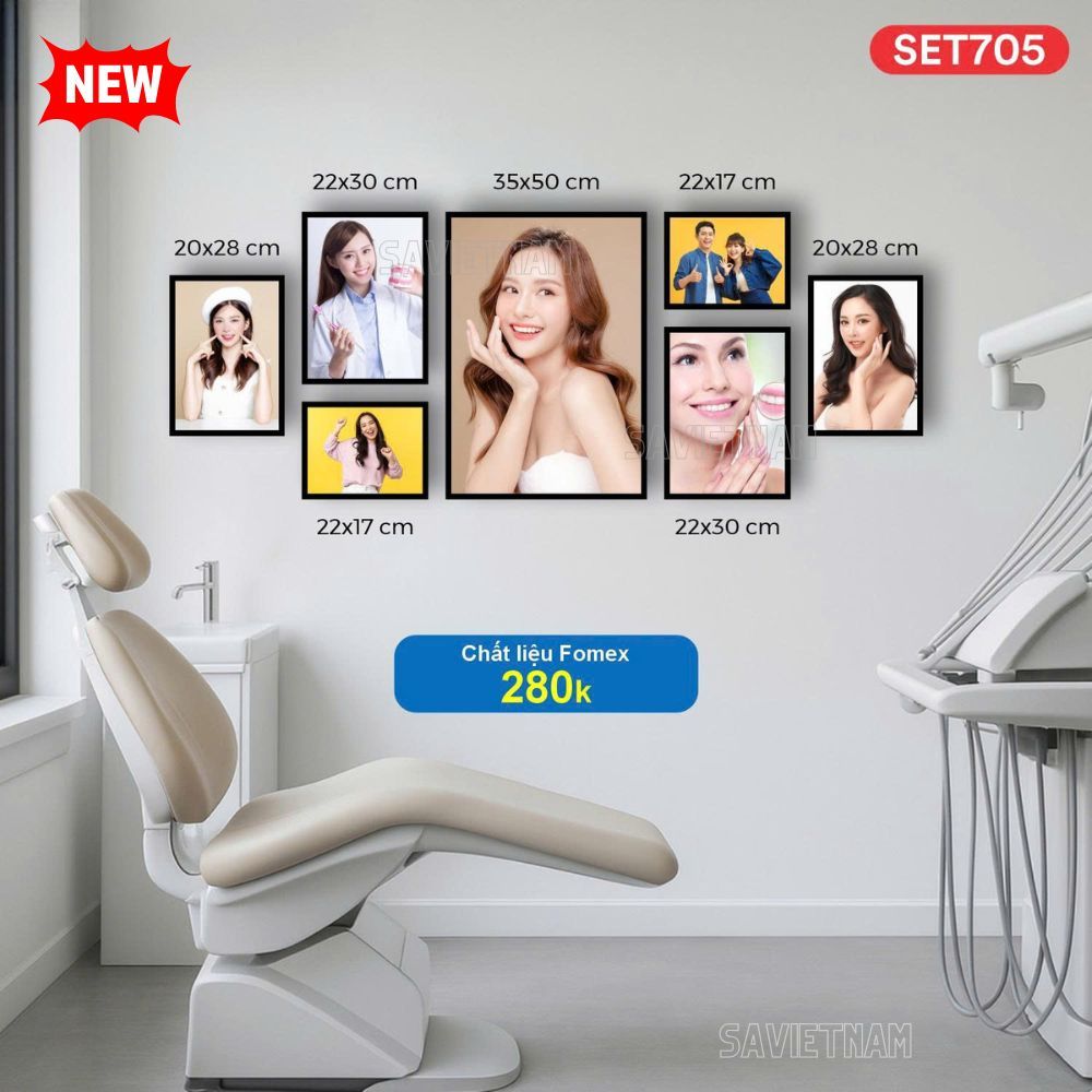 Set tranh nha khoa chất liệu fomex dán tường mới nhất 2025, tặng kèm băng keo dán