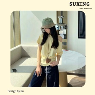 Áo Thun Trễ Vai Tay Ngắn Chất Cotton, Áo Kiểu Lệch Vai Dáng Rộng - SU.XING - S80