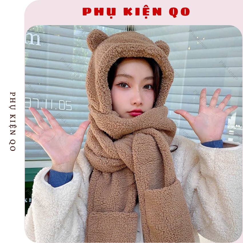 Mũ lông tai gấu kèm khăn kèm gang tay tiện lợi KH20 | BigBuy360 - bigbuy360.vn