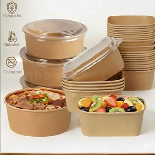 Tô giấy Kraft và hộp bento chữ nhật có nắp/không nắp 500ml, 750ml & 1000ml
