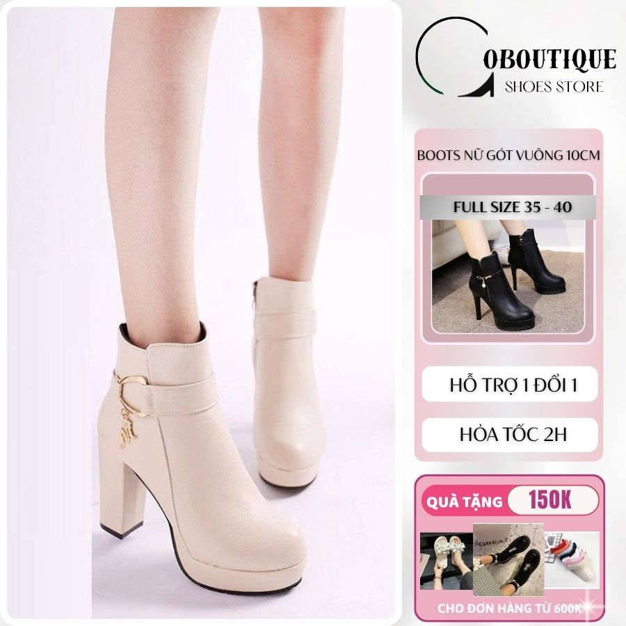 [ NHIỀU MẪU CAO CẤP ] Giày boot gót vuông, gót nhọn, bốt nữ cao gót 10 phân, 11 phân 10cm 11cm 12cm 