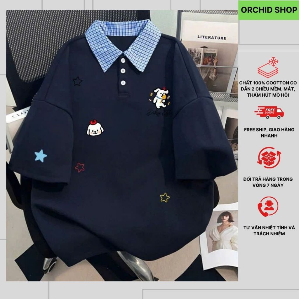 Áo Polo Nam Nữ Thun Cotton 100% In Hình Cún Con Đáng Yêu, Mềm Mát, Thấm Hút Mồ Hôi Orchid.Shop-Hayam