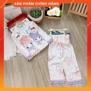  17-48 kg  Bộ đồ ngủ lụa trẻ em cao cấp - Bộ bé gái tay dài quần dài - hoạ tiết 3D đáng yêu 