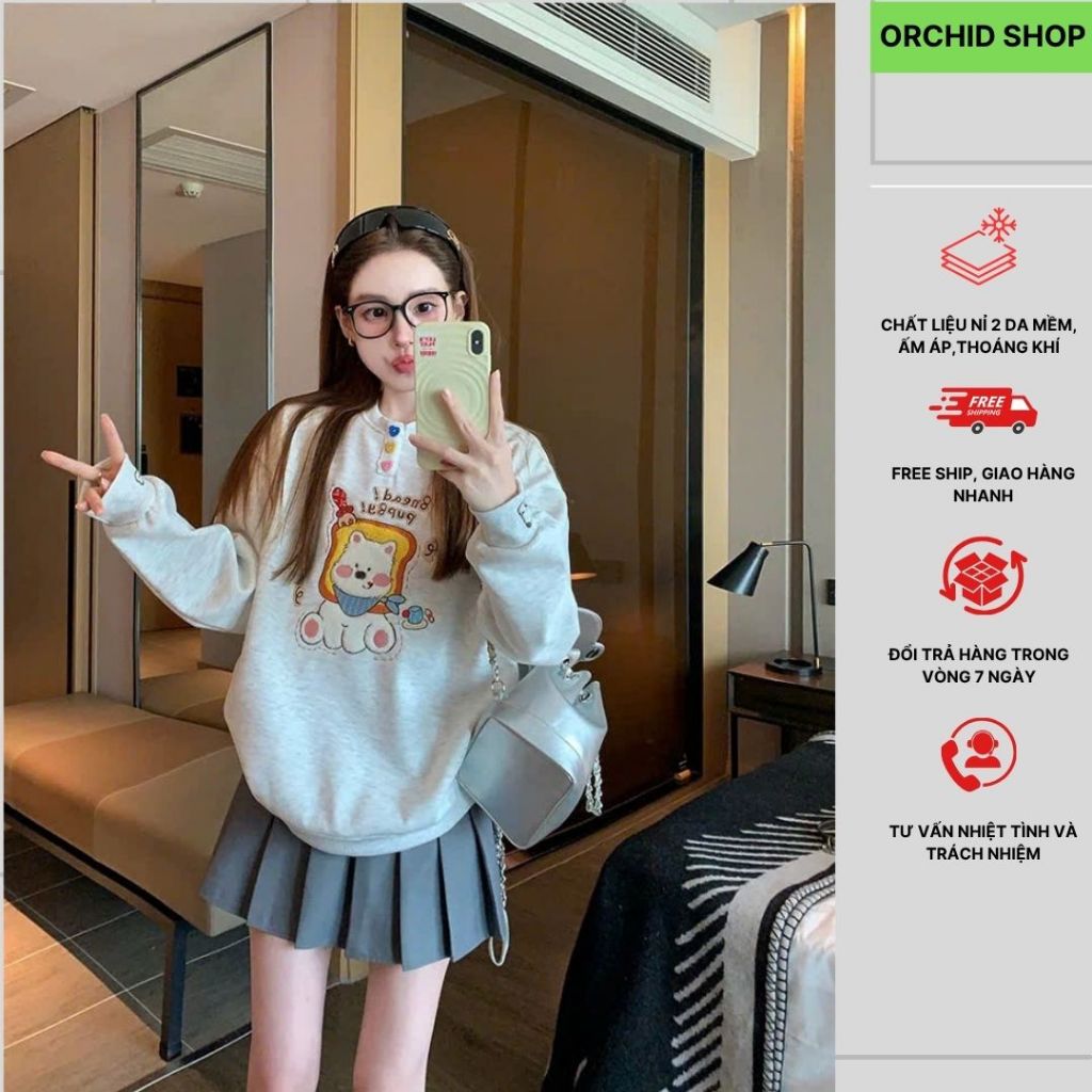 Áo Nỉ Nữ Hoodie Chất Liệu Nỉ 2 Da Thêu Hình Cún Con Bánh Bèo Dễ Thương Hot Nhất Mùa Thu Đông 2025 Or