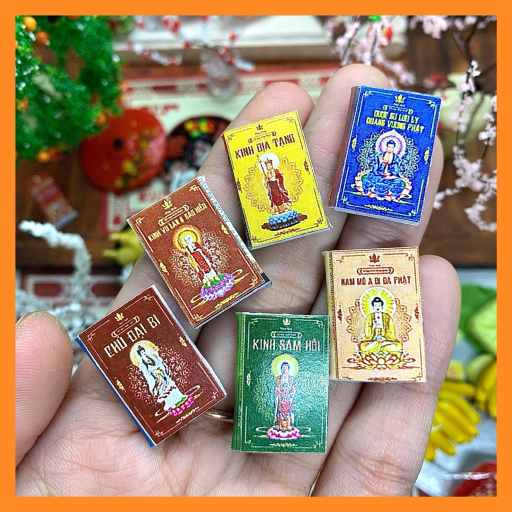 Mô Hình Sách Kinh Phật Mini 📚 | Bộ Sách Kinh Địa Tạng, Kinh Sám Hối, Chú Đại Bi Cho Nhà Búp Bê Và Ti