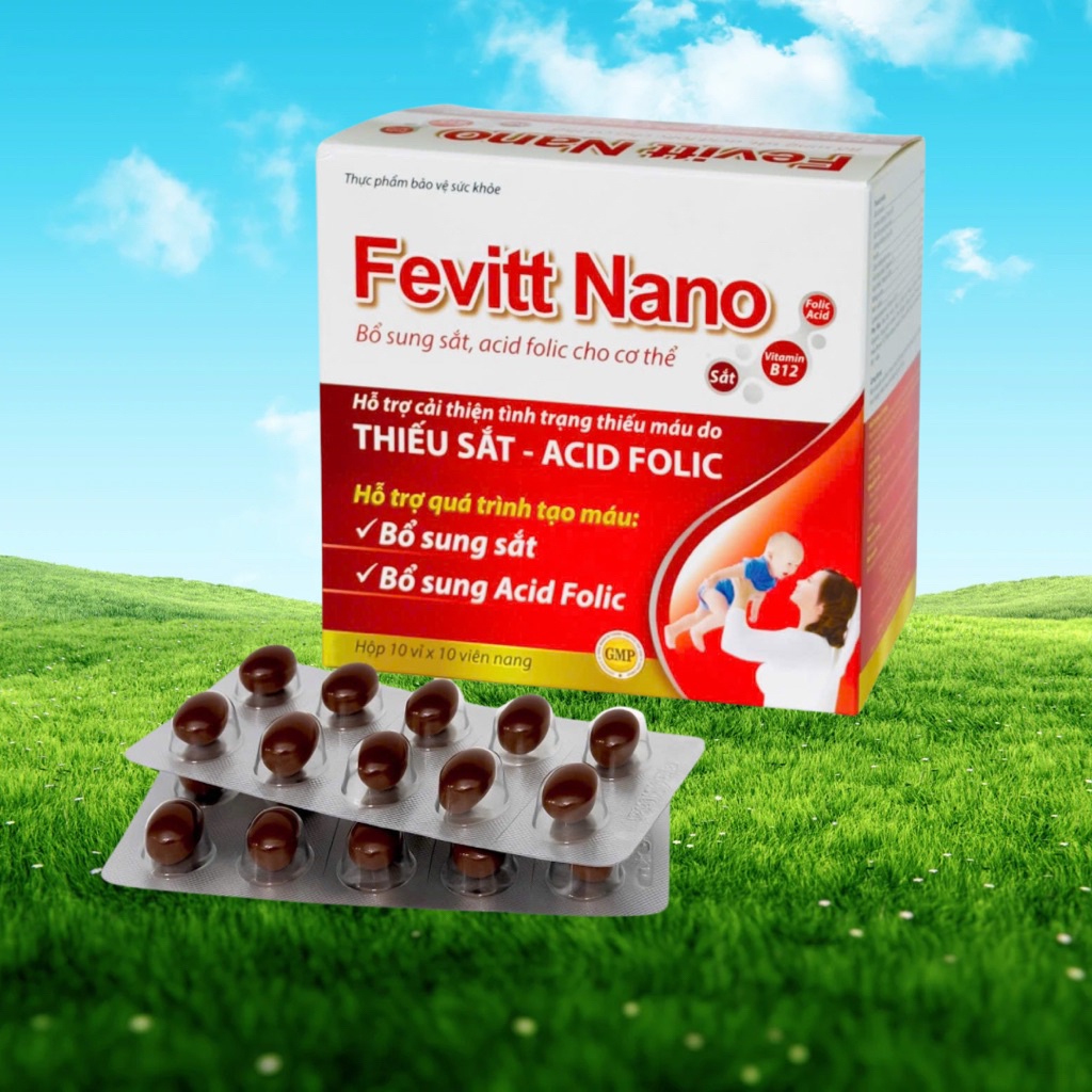 Sắt hữu cơ FEVITT NANO ND, Hộp100 viên, bổ máu chắc xương