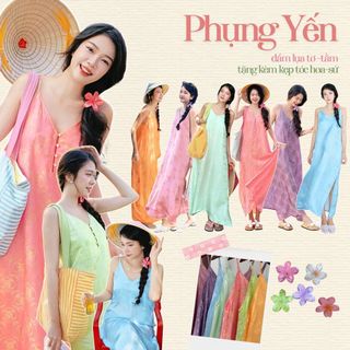   Hỏa Tốc HCM  Sumire Store  Đầm hai dây dáng dài lụa tơ Phụng Yến - 07 màu 