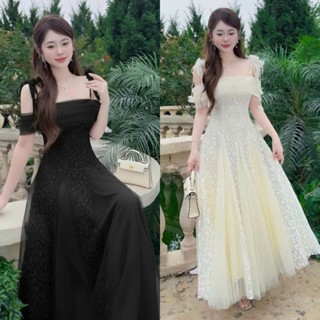  BIGSIZE HIẾU HIẾU  55-100KG  - Váy nữ thiết kế ren hoa 2 dây trễ vai dáng dài dự tiệc sang chảnh D535 