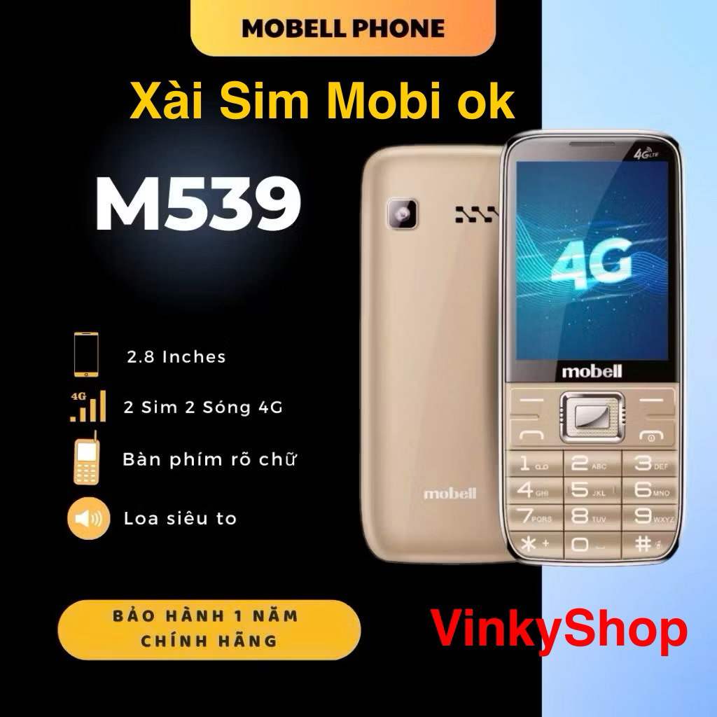 Điện thoại 4G Mobell M539 4G xài sim Mobi ok, có chức năng Ghi âm cuộc gọi - Bảo hành 12 tháng